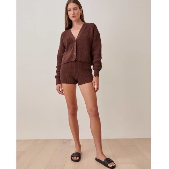 Reformation Brown Fiore Cardigan And Short Set New - Picture 4 of 13